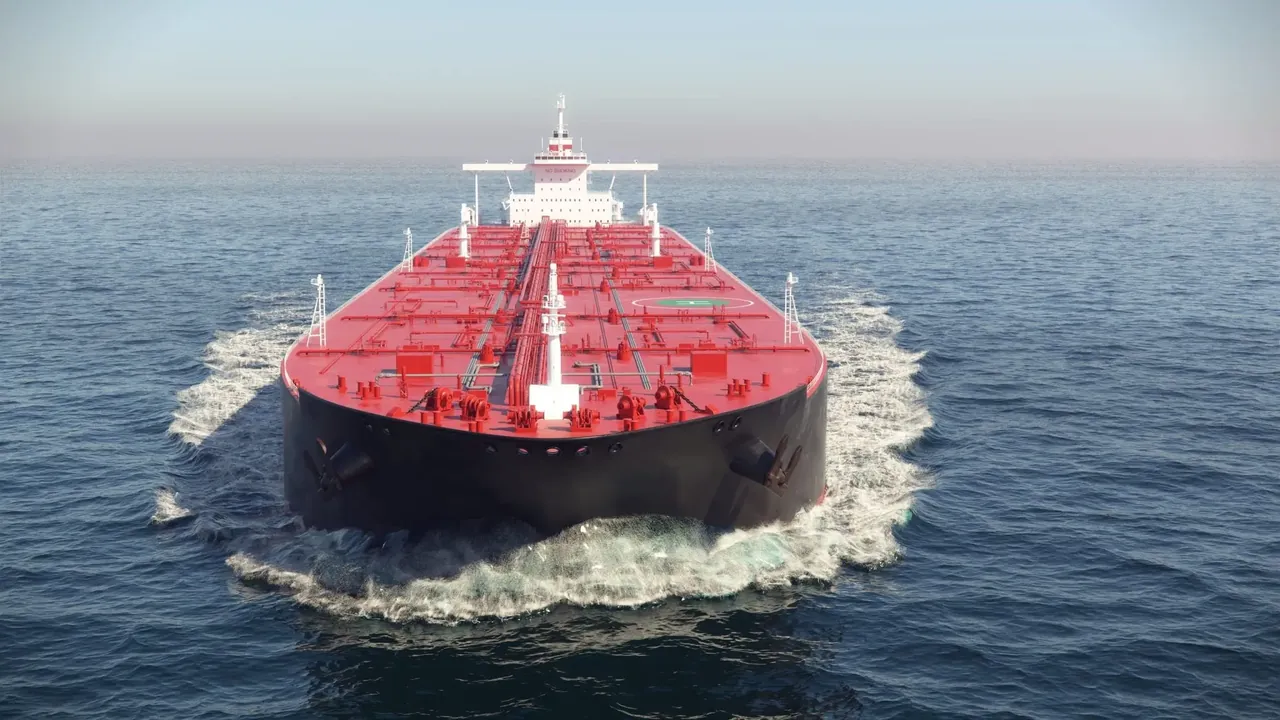 A crude oil tanker under way at sea